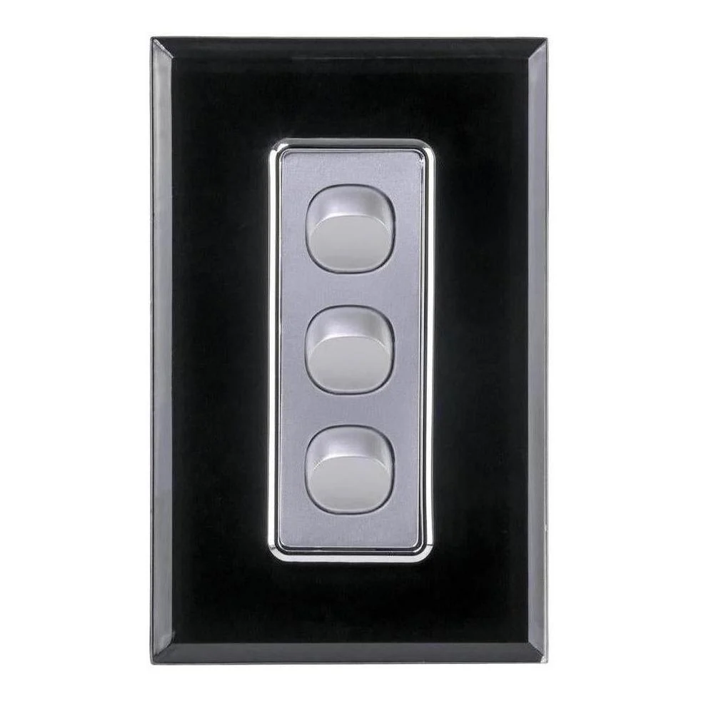 Iluma 3 Gang D/GL Series Vertical Light Switch Black/Silver