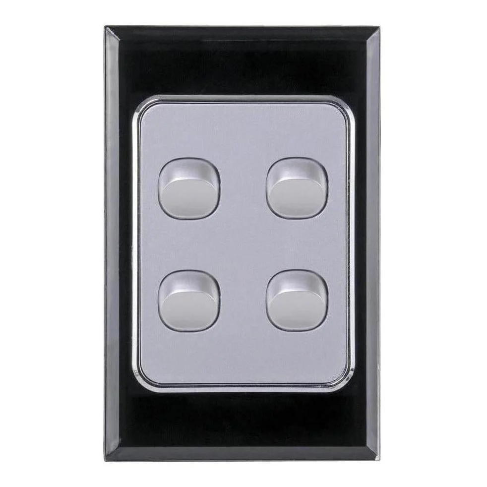 Iluma 4 Gang D/GL Series Vertical Light Switch Black/Silver