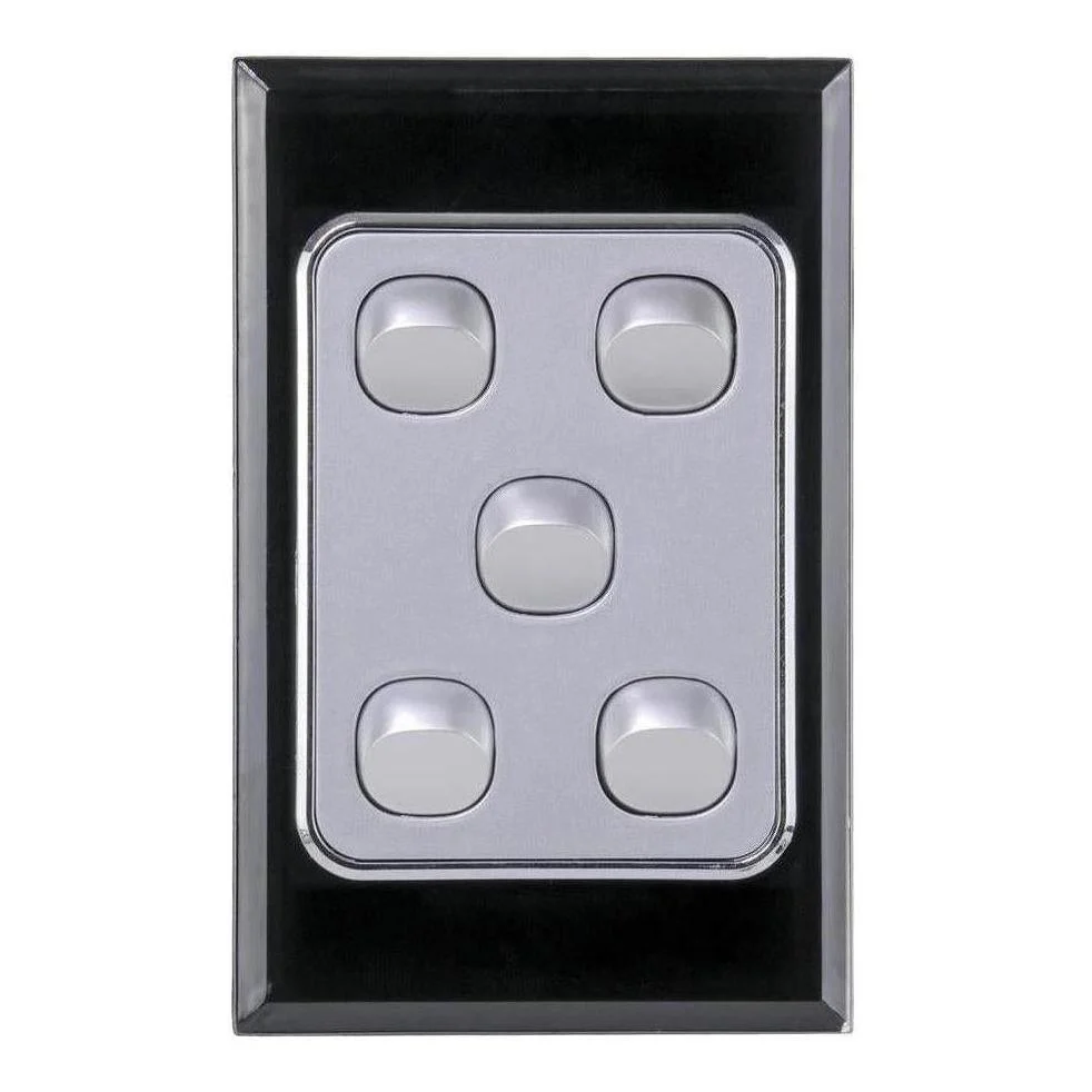 Iluma 5 Gang D/GL Series Vertical Light Switch Black/Silver