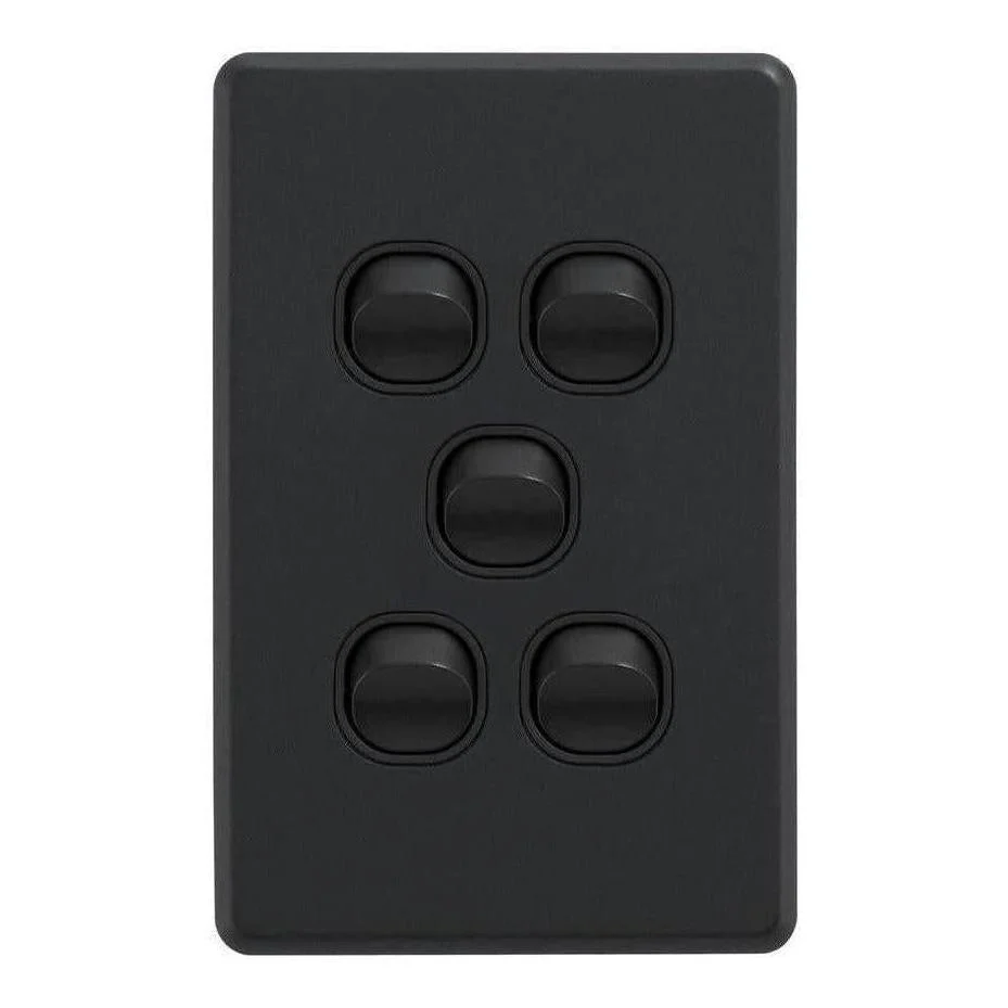 Iluma 5 Gang Vertical Light Switch Black
