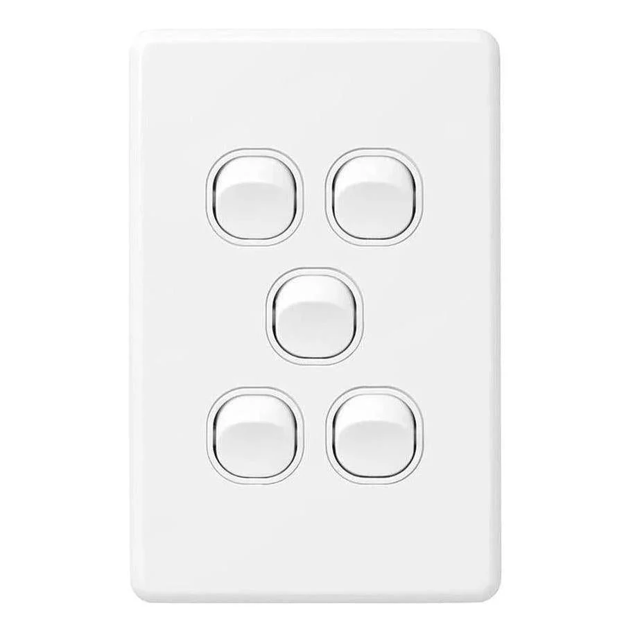 Iluma 5 Gang Vertical Light Switch White