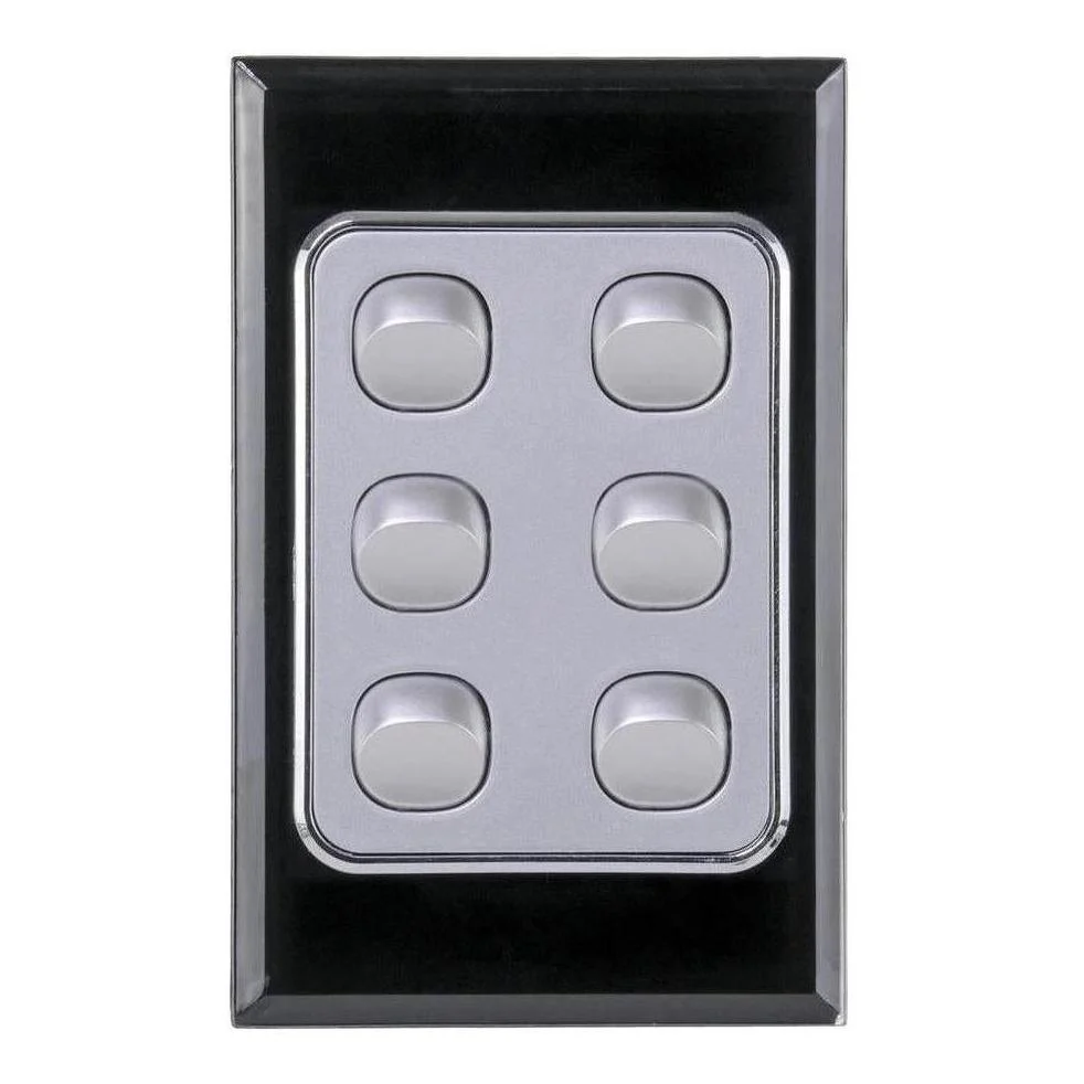 Iluma 6 Gang D/GL Series Vertical Light Switch Black/Silver
