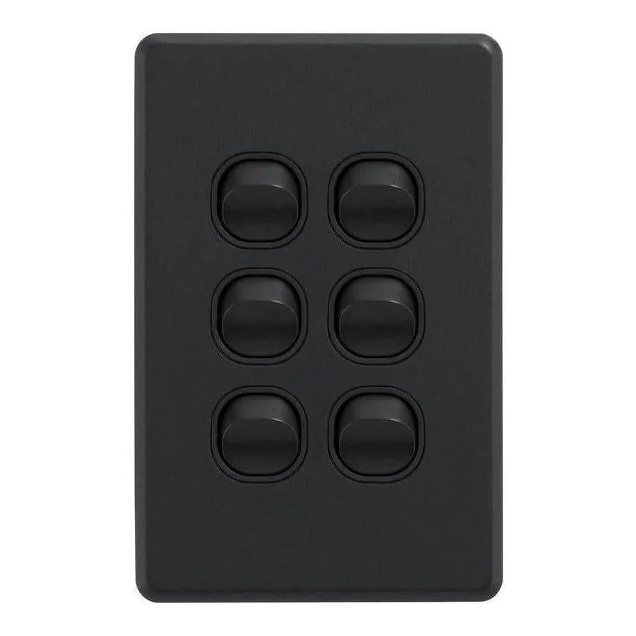 Iluma 6  Gang Vertical Light Switch Black