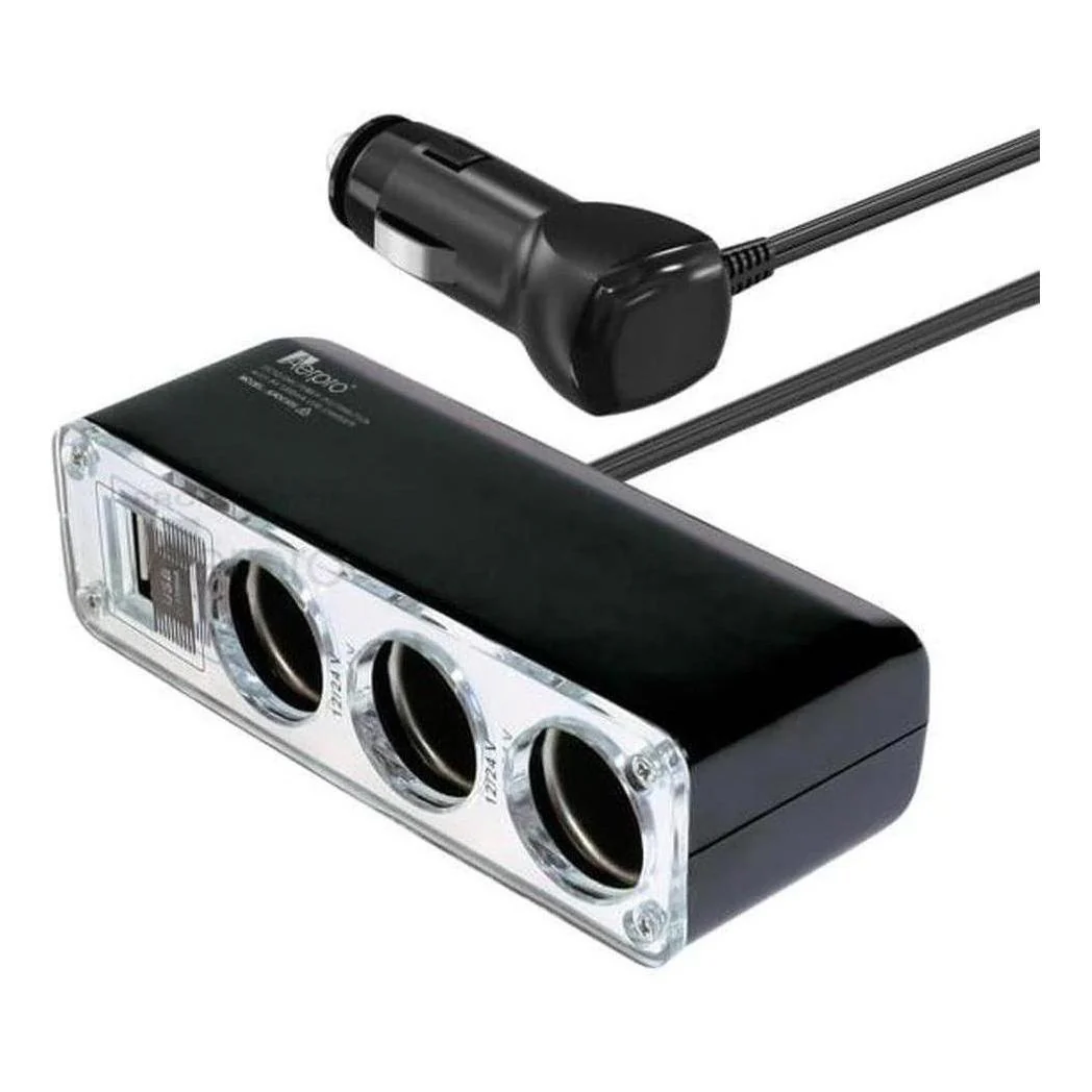 Aerpro 12V / 24V Triple Accessory Socket Adaptor Inc 5V/2.4A USB Port 800mm Lead