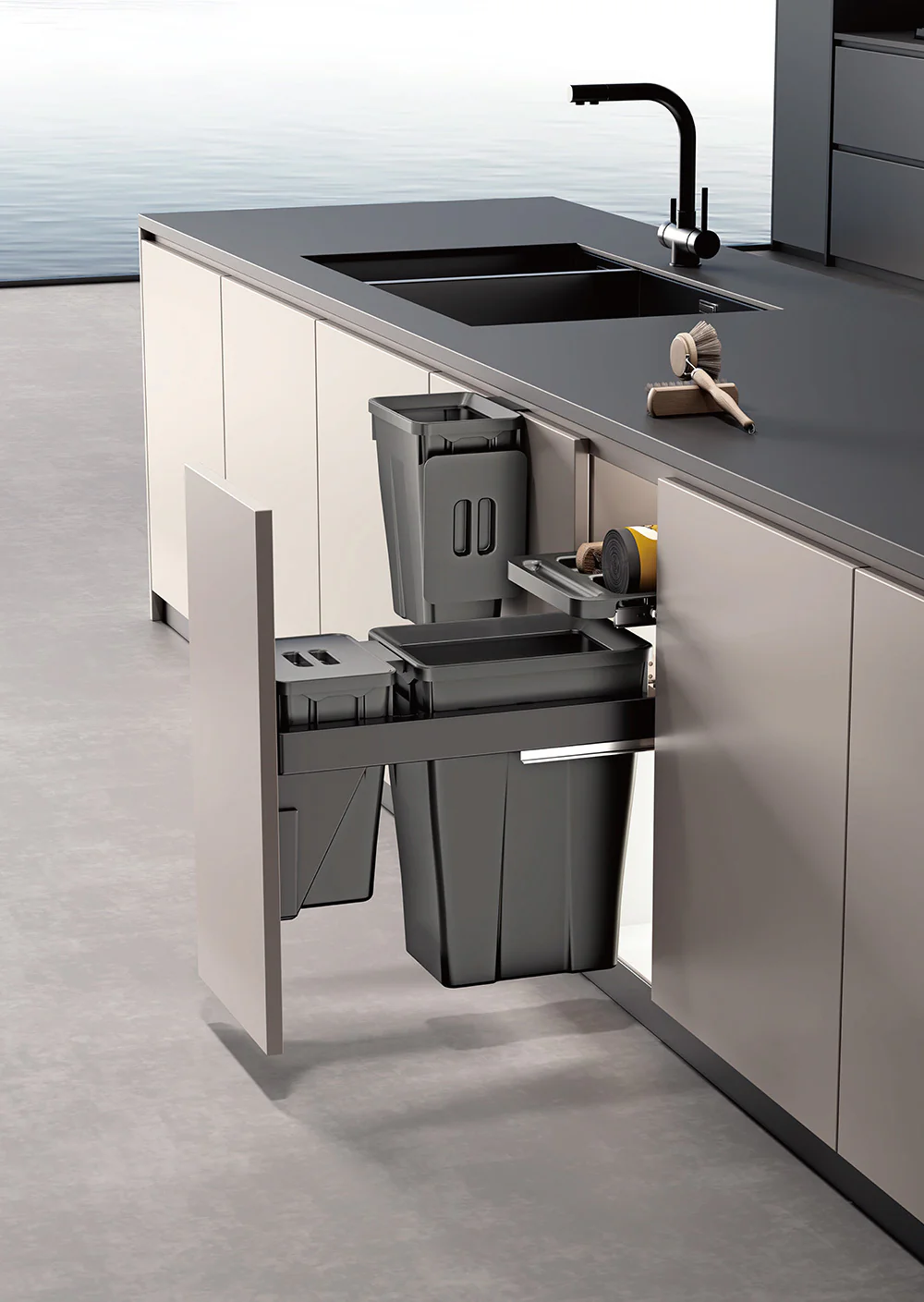Belgique Kitchen Pull Out Dual Bin 18L + 6L Black - Image 2