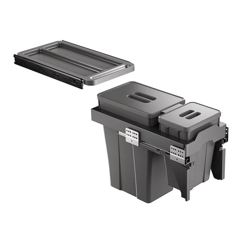 Belgique Kitchen Pull Out Dual Bin 18L + 6L Black - Image 4