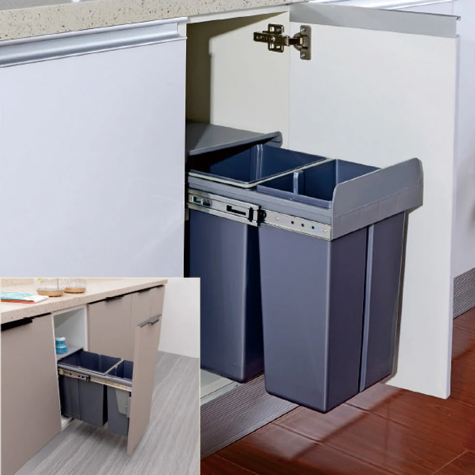 Belgique Kitchen Pull Out Dual Bin 20L + 10L Black - Image 2