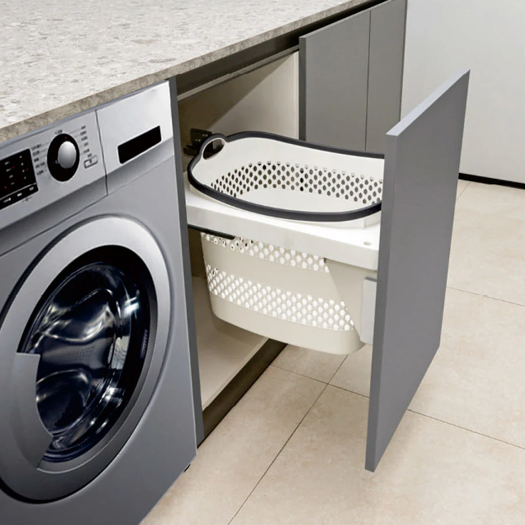 Belgique Laundry Pull Out Basket Bin 45L White - Image 2