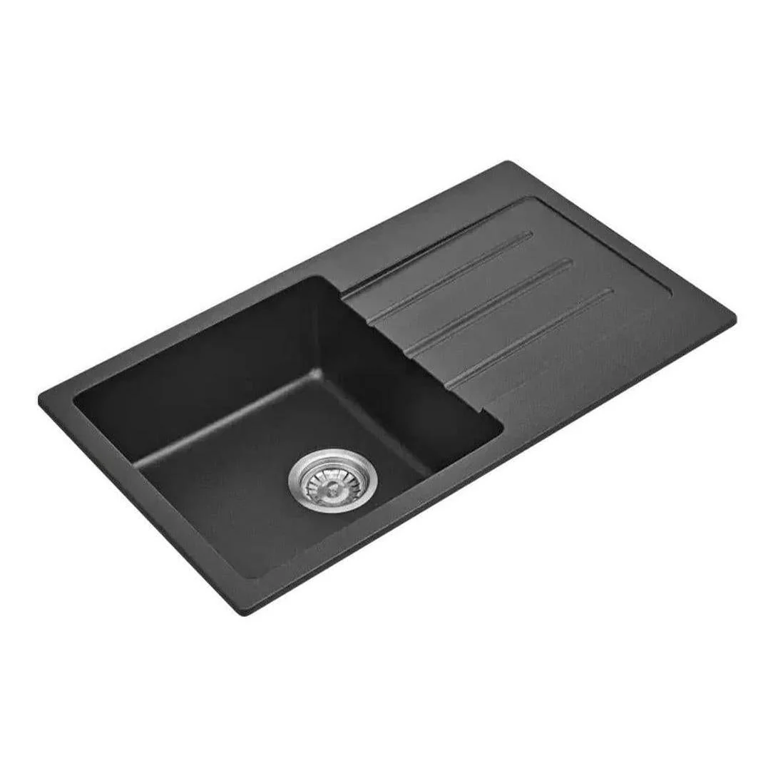 Fomos Black Granite Composite Sink With Drainer 770 x 440mm - Image 3