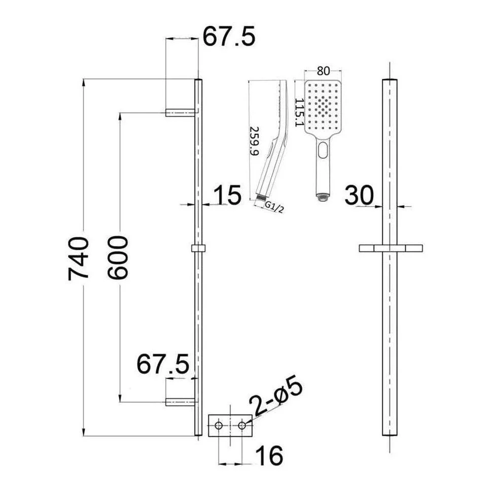 Cresta Shower Head and Square Rail French Gold - Image 2