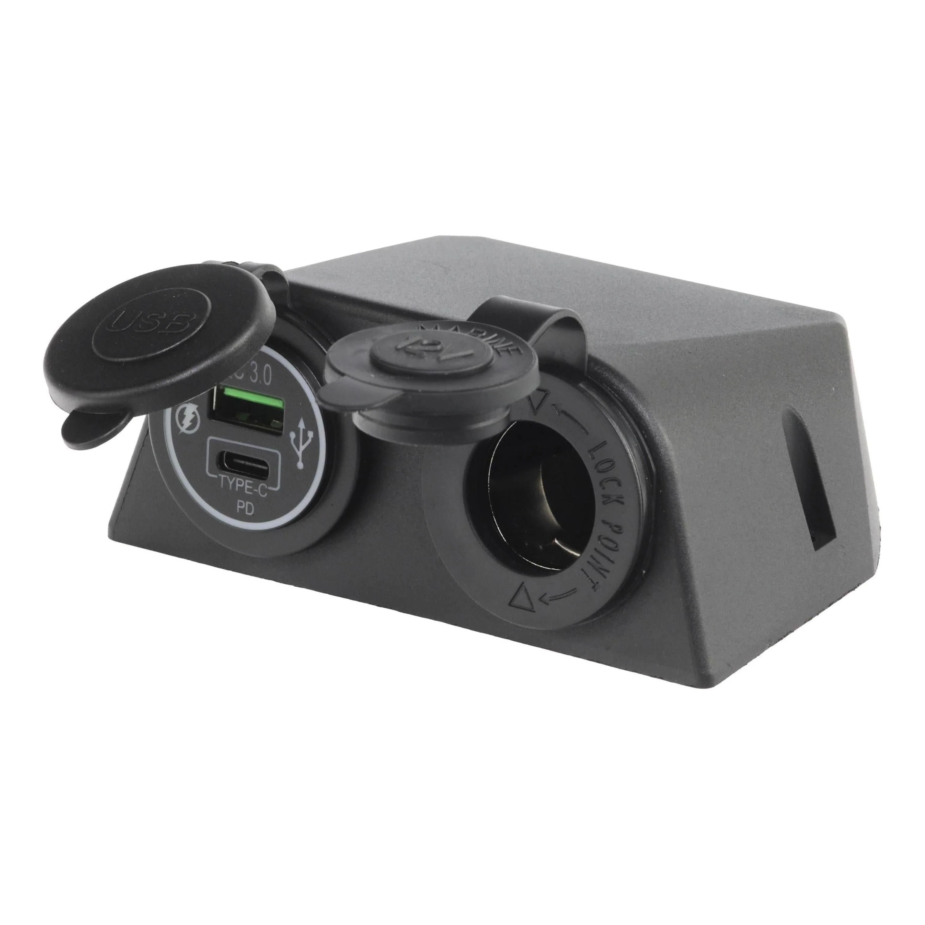 Iluma 12v Surface Mount Accessory Socket & Dual USB/C Port Black
