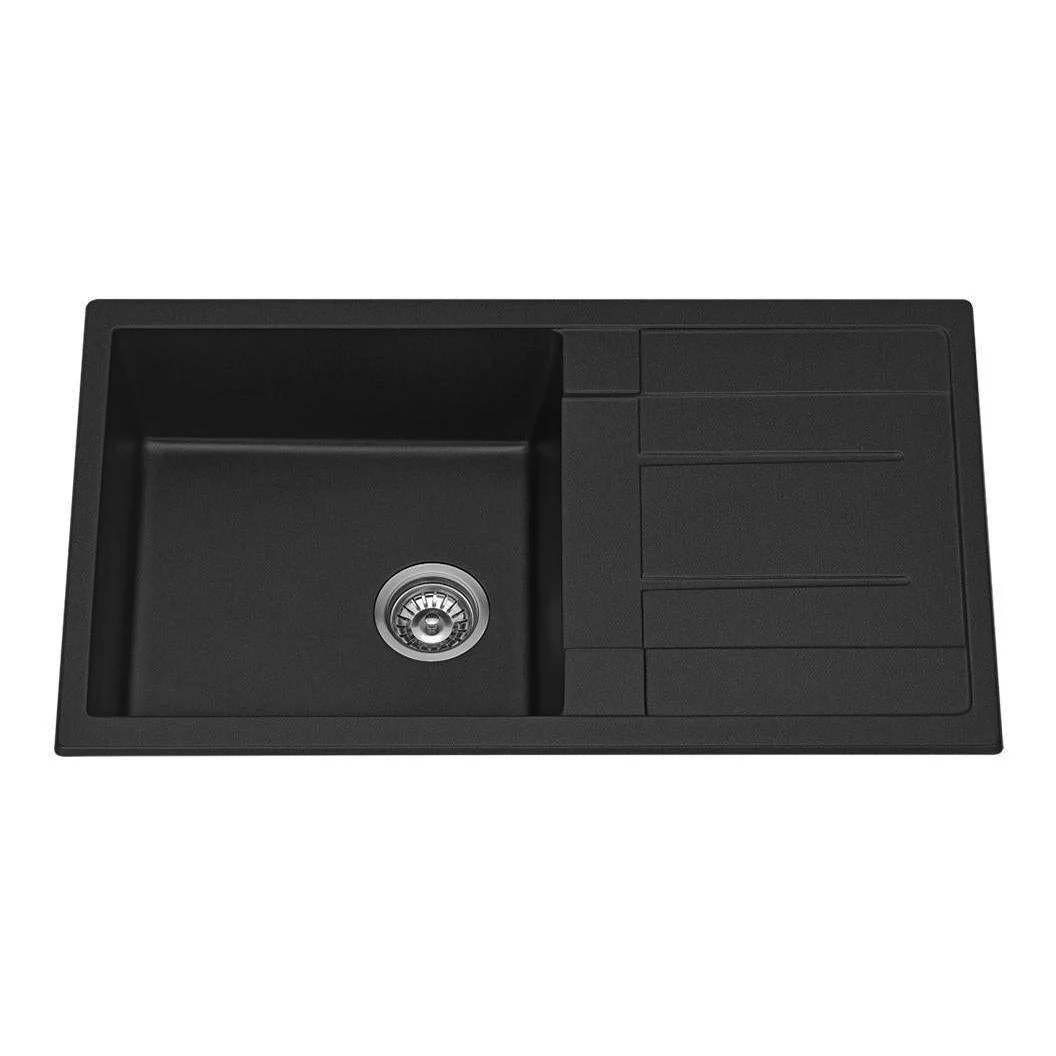 Fomos Black Granite Composite Sink With Drainer 860x500mm - Image 2