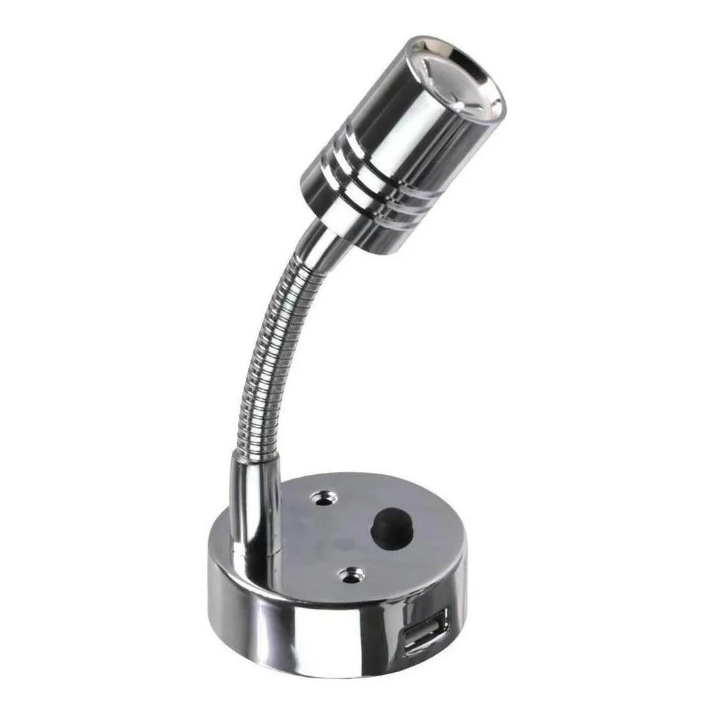 Iluma 10-24V Reading Light Flexible Dimmable Dual Color Blue/White Light USB/USB-C Port Chrome