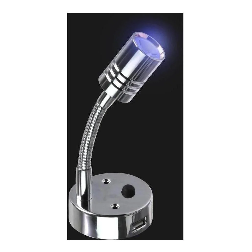 Iluma 10-24V Reading Light Flexible Dimmable Dual Color Blue/White Light USB/USB-C Port Chrome - Image 2
