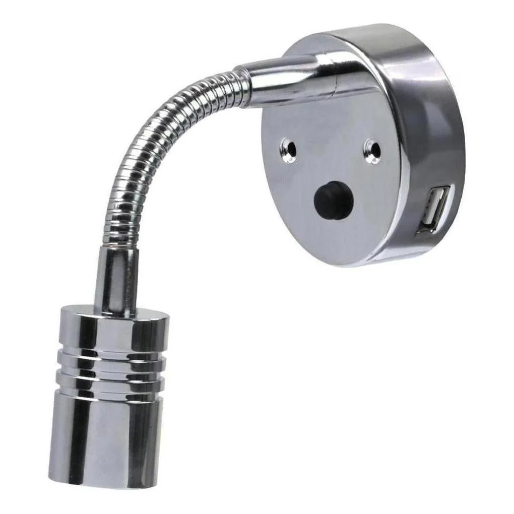 Iluma 10-24V Reading Light Flexible Dimmable Dual Color Blue/White Light USB/USB-C Port Chrome - Image 3