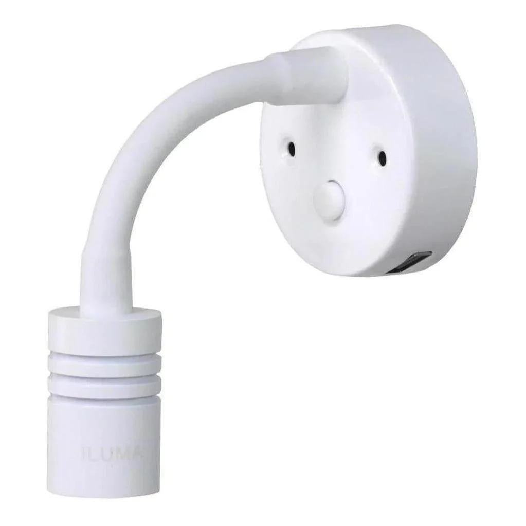 Iluma 10-24V Reading Light Flexible Dimmable Dual Colour Blue/White Light USB/USB-C Port White - Image 4