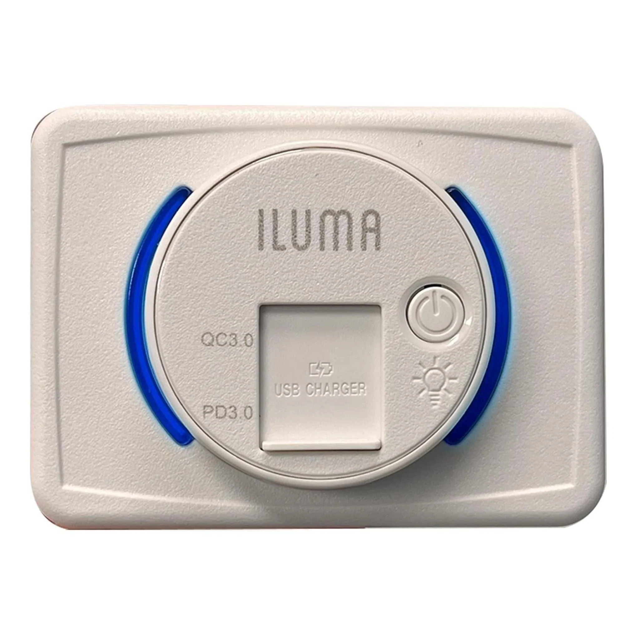 Iluma 12V/24V USB/USB-C Flush Mount Power Socket  inc On/Off Light Switch 63x47mm White