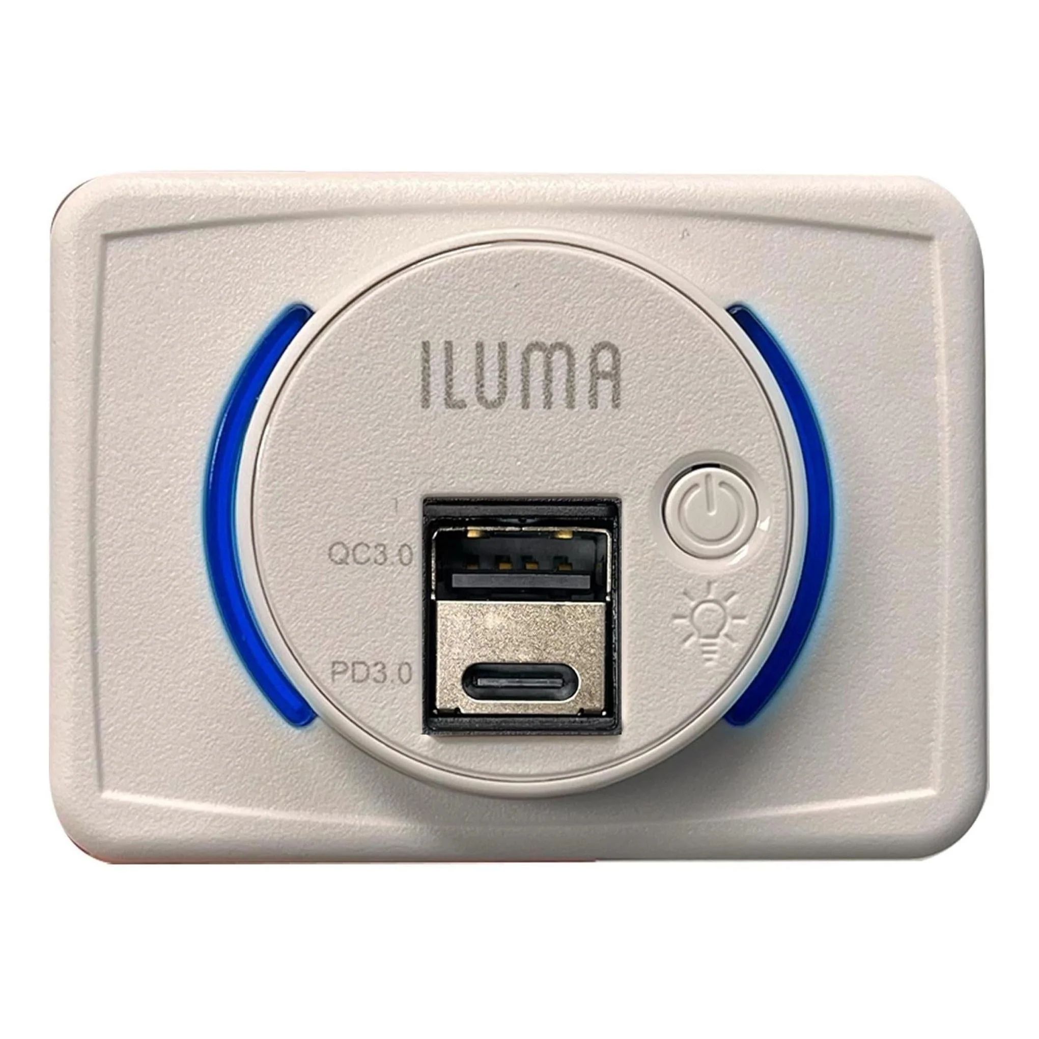 Iluma 12V/24V USB/USB-C Flush Mount Power Socket  inc On/Off Light Switch 63x47mm White - Image 2