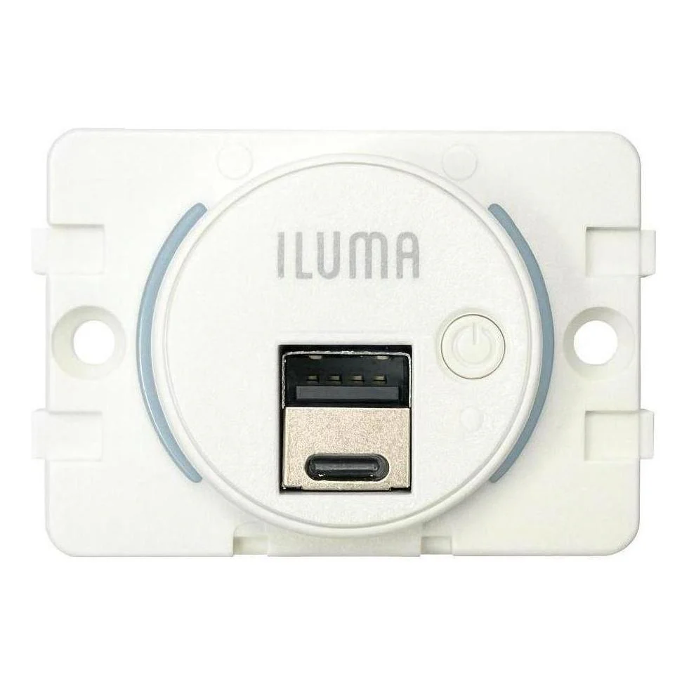 Iluma 12V/24V USB/USB-C Flush Mount Power Socket  inc On/Off Light Switch 63x47mm White - Image 3