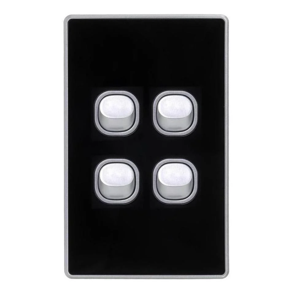 Iluma 4 Gang Light Switch Acrylic D-Series Black/Silver