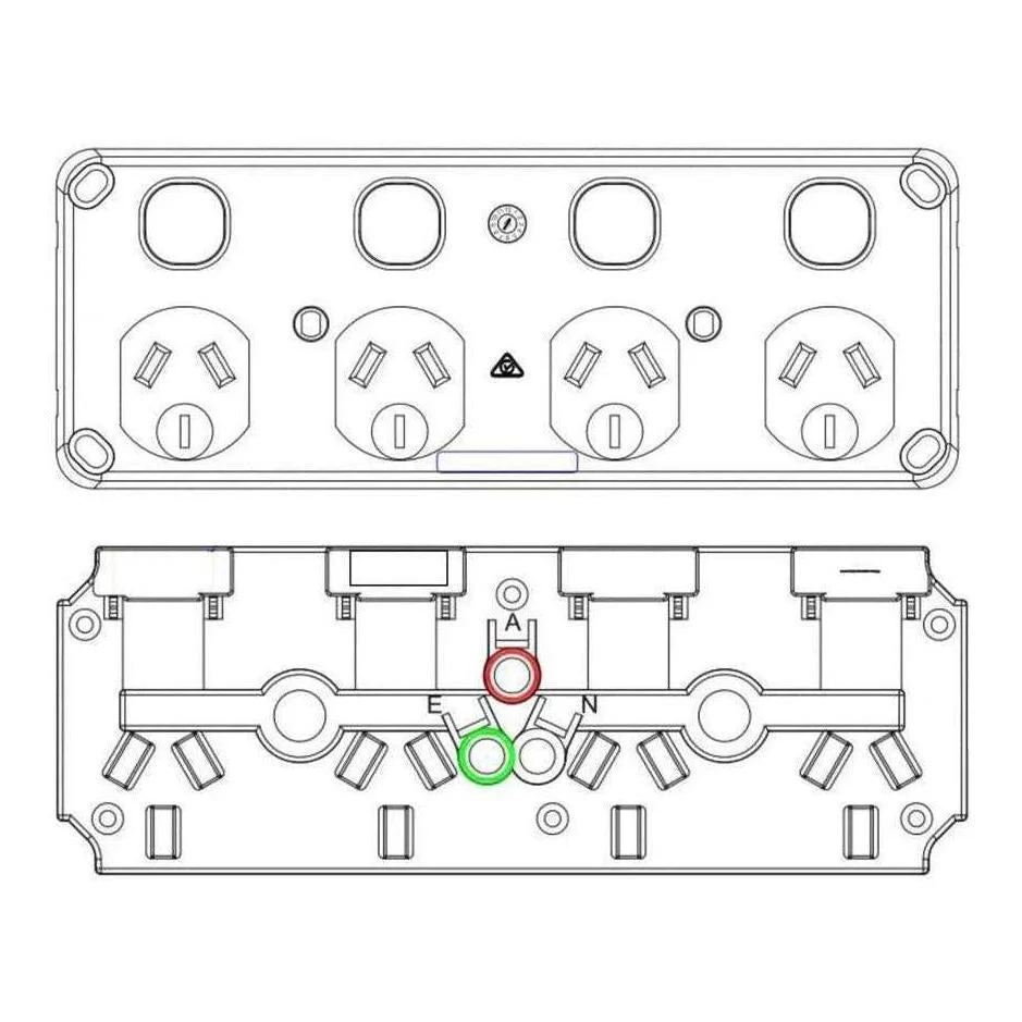 Clipsal Double Pole 10A 4 Gang Quad  Horizontal GPO PowerPoint  C2000 White - Image 2