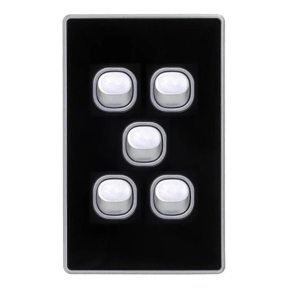 Iluma 5 Gang Light Switch D-Series Black/Silver