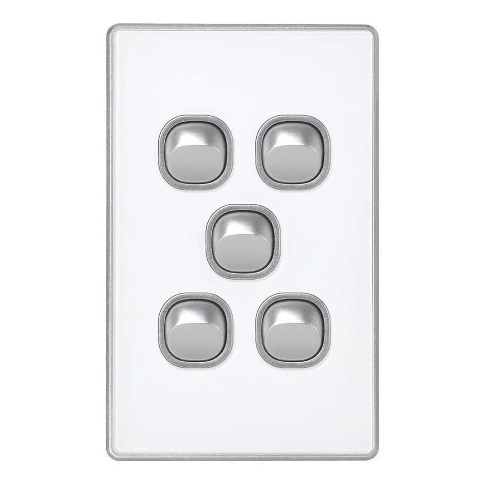 Iluma 5 Gang Light Switch Acrylic D-Series Silver/White