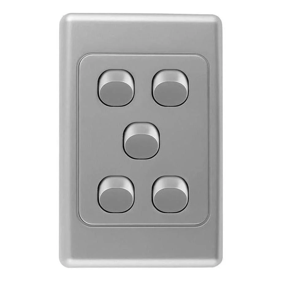 Iluma 5 Gang Vertical Light Switch Silver