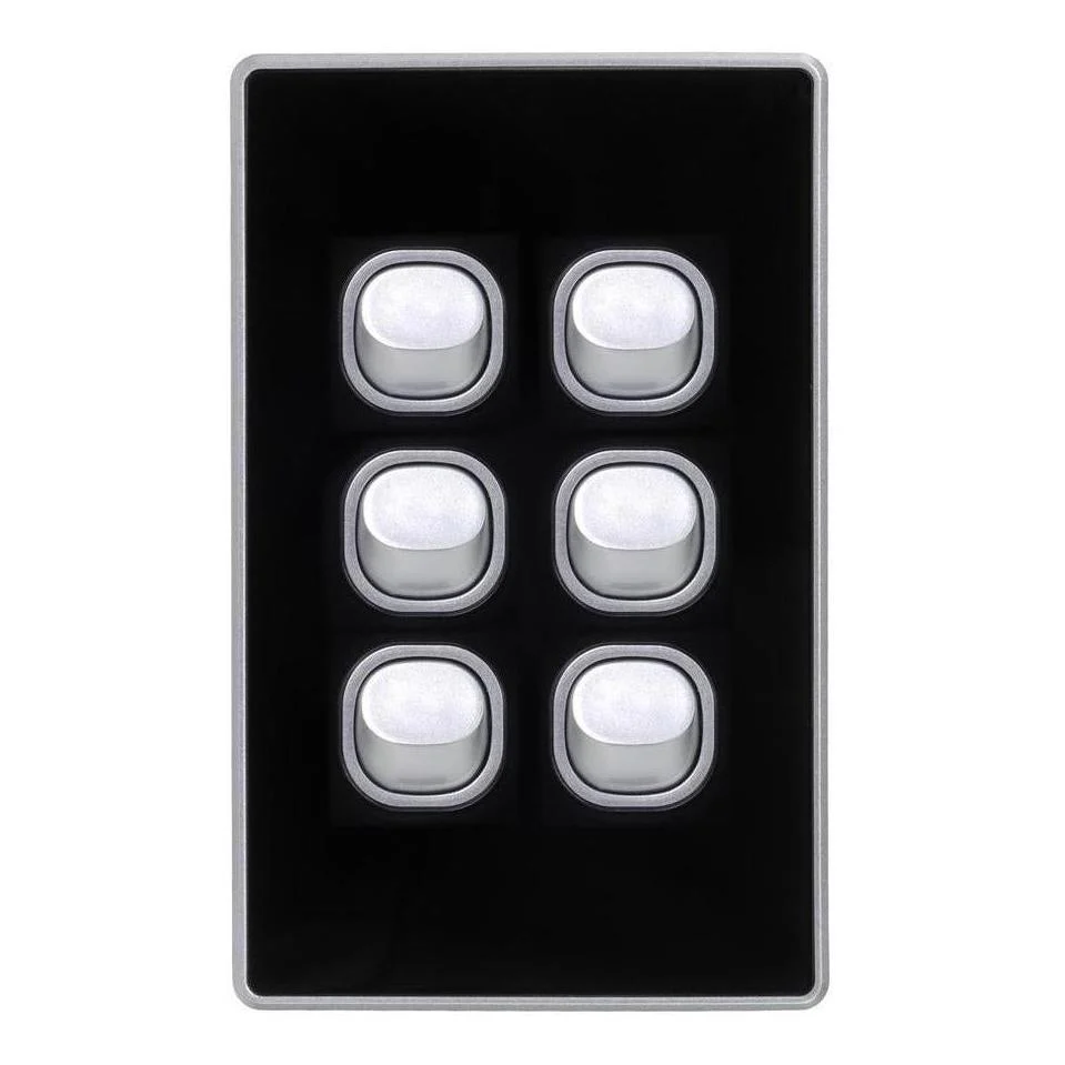 Iluma 6 Gang Light Switch Acrylic D-Series Black/Silver