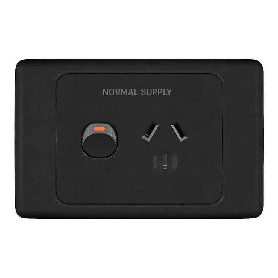 Iluma Double Pole 10A Single GPO PowerPoint 2000 Series Normal Supply Print Black