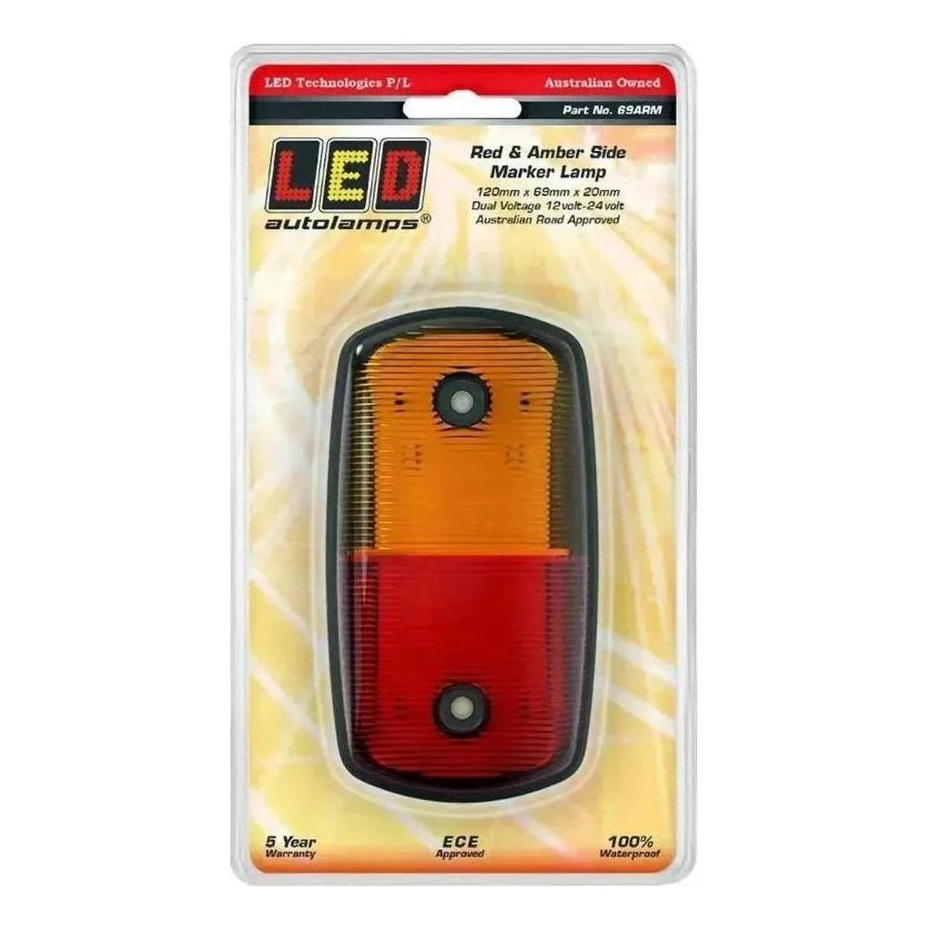 LED Autolamp 12V/24V Amber/Red Low Profile Side Marker 120X64X22mm - Image 3