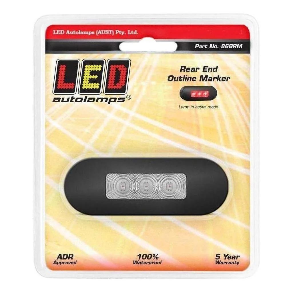 LED Autolamp 12V/24V Red Rear Marker Clear Lense & Black Bezel 86x31x10mm Blister - Image 2