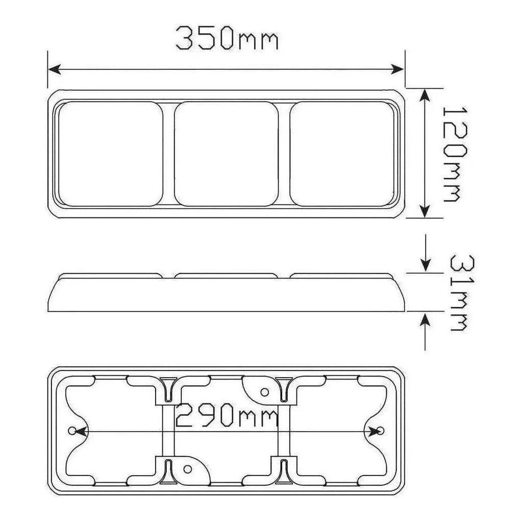 LED Autolamp 12V LED Combination Stop/Tail/Indicator Lamp 350x120x31mm - Image 3