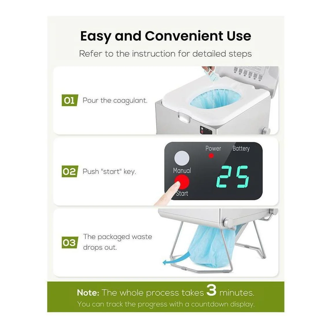 LooSeal EVO Auto Sealing Waterless Portable Toilet Silver - Image 9