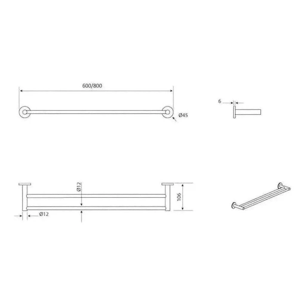 Mica Double Fluted Towel 800mm Rail Brushed Nickel - Image 2