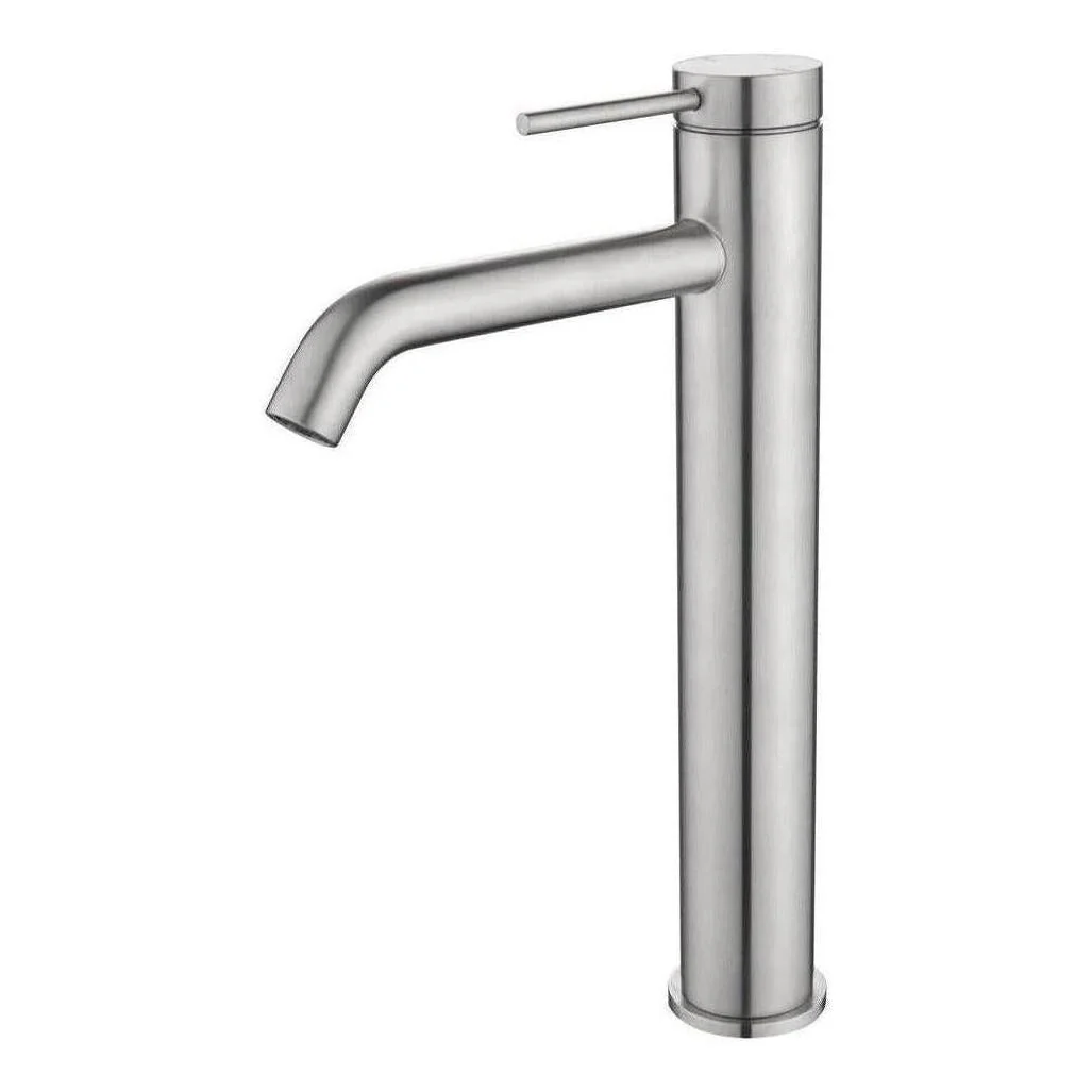 Mica Tall Basin Sink Tap Mixer Curved Spout Brushed Nickel
