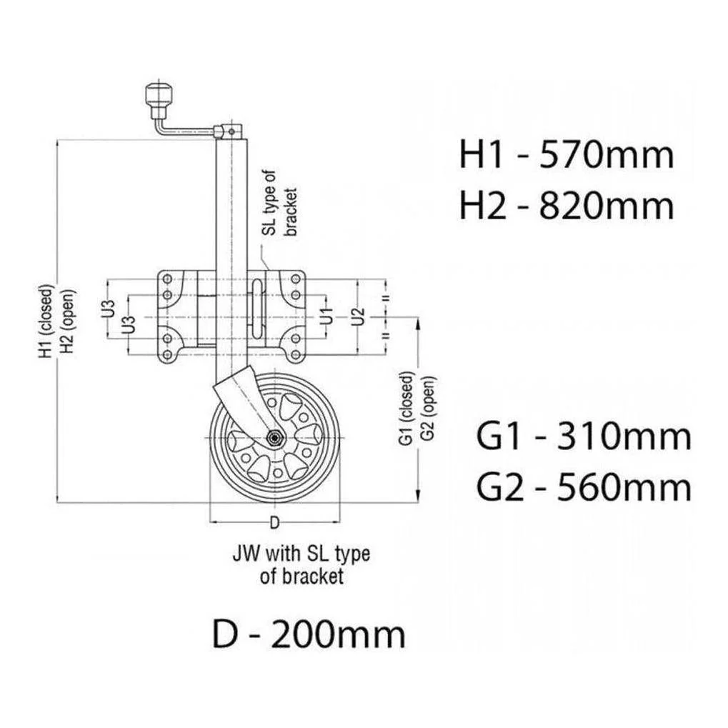 ALKO Premium 8" 200mm Jockey Wheel Inc Large Swivel Bracket - Image 3
