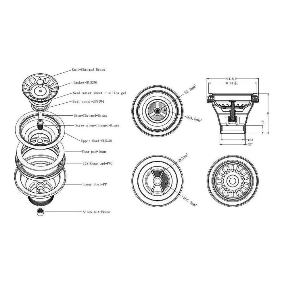 Sink Basin Waste Drain Strainer Black - Image 4