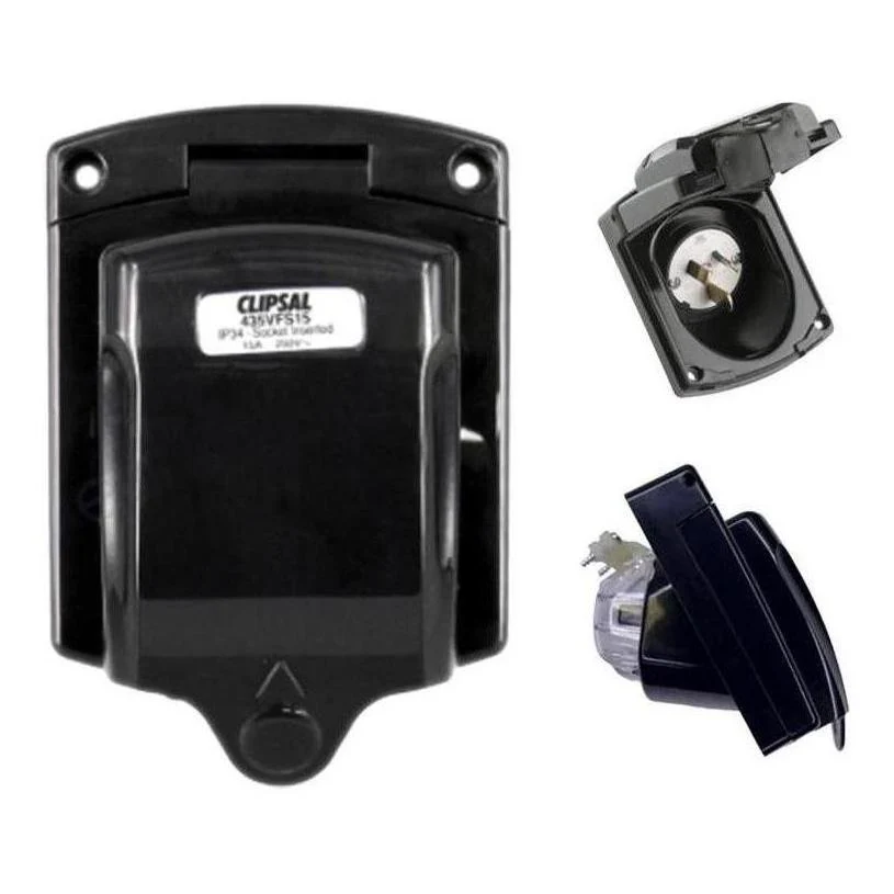 Clipsal 15Amp 240V Power Inlet Socket 3 Pin Black - Image 4