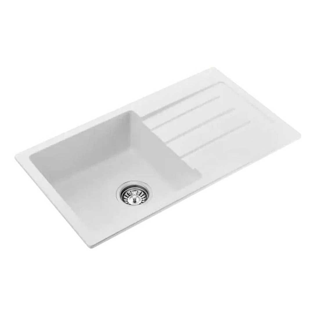 Fomos White Granite Composite Sink With Drainer 770 x 440mm - Image 3