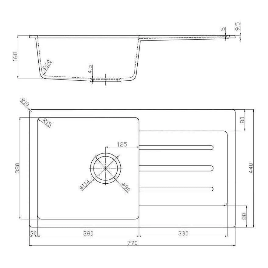 Fomos White Granite Composite Sink With Drainer 770 x 440mm - Image 4